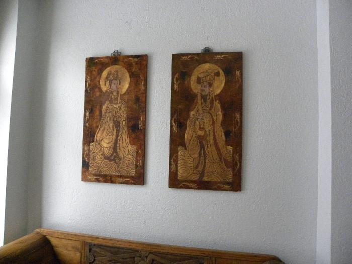 Pair of Emperor/Empress Carved Pictures
