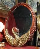 CARVED WOOD MIRROR WITH GOLD GILT SWAN