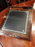ANTIQUE MILITARY WRITING BOX WITH EMBOSSED LEATHER WRITING SURFACE