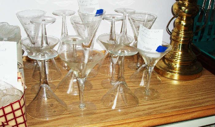 etched wine and martini glasses