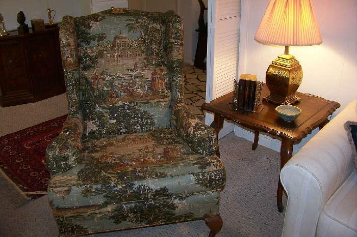 Wonderful wing chair in vintage fabric