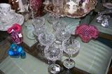 Crystal, cranberry, etc. in the dining room