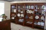 View of the beautiful wood bookcases found in the office.