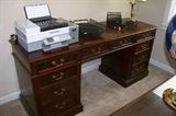 Mahogany office console - center drawer pulls out to hold computer keyboard.  Also shown is a very nice combination fax/printer/scanner