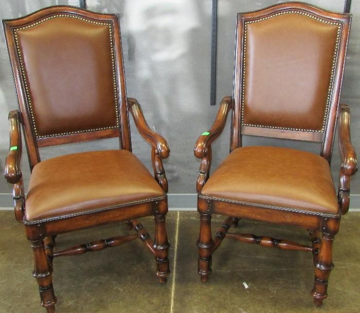 Matching Pair of Custom Leather Upholstered Armchairs 