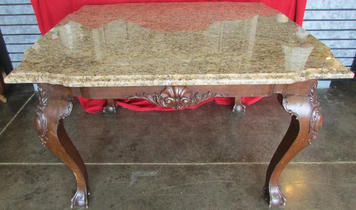 Antique Chippendale Table base with a Custom Fitted Granite Top 31" tall 49" wide 43" deep
