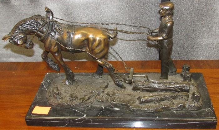 Museum Quality "PLOWBOY" Bronze on Marble           Base Measures 17 1/2 x 7 1/2 