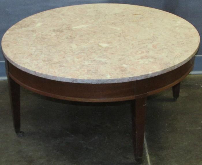 Round Mahogany Sheraton Marble Top Coffee Table 16" tall  32" diameter  