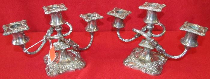 Pair of Victorian Silver Plate Candlesticks                        7" tall 10" across  