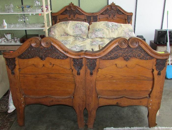 Antique Country French Oak Bed. Has Been Customized to a Standard Queen                                            Headboard 56" tall Foot Board 45" tall 