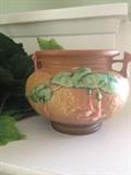 Roseville Pottery “Fuchsia” Dbl Handled Vase circa Late 1930’s, 3-1/2”H x 5”W