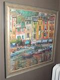 Colorful Textured Framed Print of Portofino, 37" x 37"