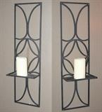 Pr. Pottery Barn Gate Pillar Iron Wall Candle Sconce 8"x28"