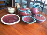 Michael Smith Art Pottery Serving Pieces, Burgundy/Green & Brown
