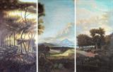 Trypdic Landscape Oil Painting, 27"W x 55"H per Pane