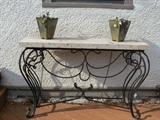 Wrought Iron & Stone Outdoor Sideboard, 54"W X 16"D X 34"H