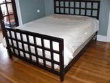 Z Gallerie Queen Bed, Square Lattice Head & Footboard, Dark Walnut Stain w/ Simmons Beauty Rest Pillow Top Mattress Set
Coordinating Pr. Nightstands, Cubby Over Two Drawers w/ Wood Sq. Bar Pull, Dark Walnut Stain, 22-1/2"W X 17"D X 30"H
