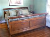 Alexander Julian Home Colours King Sleigh Bed, Geometric Wrought Iron Inset Above Marquetry Inlay Panels on End Boards, 80"W X 98-1/2"D X 44"H w/ Simmons Mattress Set