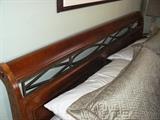 Alexander Julian Home Colours King Sleigh Bed, Geometric Wrought Iron Inset Above Marquetry Inlay Panels on End Boards, 80"W X 98-1/2"D X 44"H w/ Simmons Mattress Set