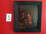 19th Century Old Master Style Tavern Oil Painting On Tin 