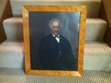 19th Century Oil Painting on Tin in Birdseye Maple Frame