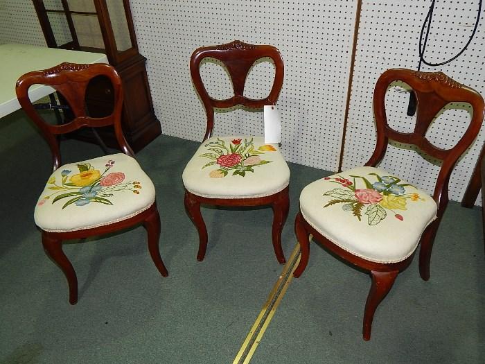 Victorian Parlor chairs with crewel seat
