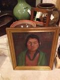 Glen Allison Ranney  (1896-1959)
Listed artist painted in Minnesota/Wisconsin, WPA affiliated
Signed Glen Ranney "Portrait of an Onigum Indian, 1923" in nice gilt period frame. $350 