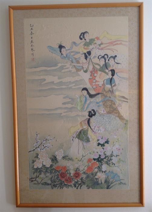 Framed Chinese Scroll - 27" wide x 36" high