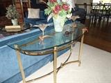 sofa table, brass & glass