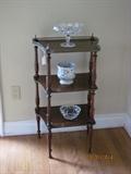 3 tiered vintage side table with fine brass apron trim