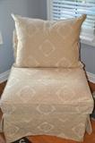 Beige slipper chair with silk matte laisse fabric