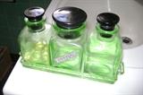 Gorgeous Vaseline glass apothecary set
