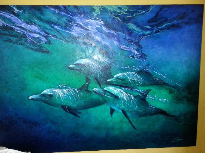 very large dolphin oil painting - $295