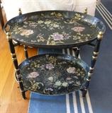 Tole painted metal trays on stand