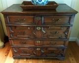 Circa 1690 English chest of drawers in oak.