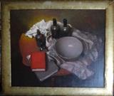 Carl Schmitt - We just found this large painting Bowl & Bottles -Oil on Linen Canvas! 
