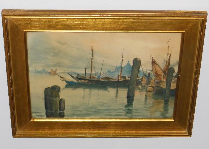 "Venezia" Watercolor by Mathias J. Alten, Listed, 1871-1938.