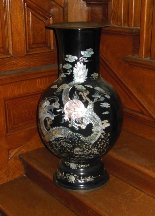 A Monumental Black-Enamel Urn with a Mother-of-Pearl Dragon