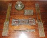 Fabulous Tiffany Studios Patinated-Bronze Desk Set (blotter frames upside down)
