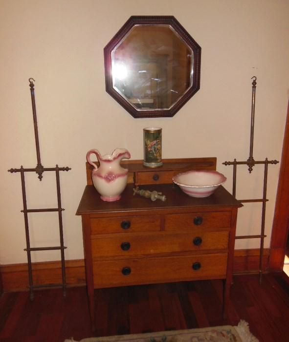 An Antique Wash Stand still available; Pair of Antique Suspended Brass Shelf Braces from Harrod's are SOLD!