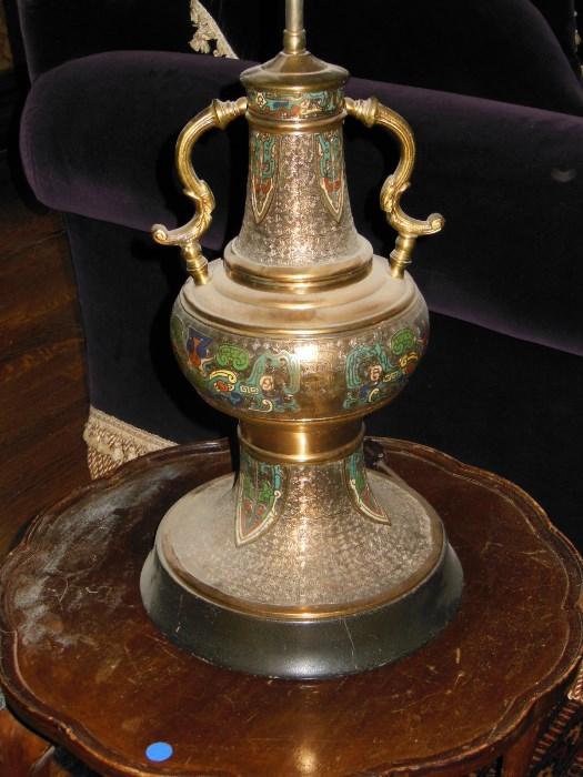 Antique Champleve Table Lamp