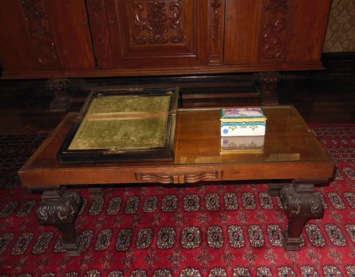 1920's Mahogany "Tray" Coffee Table w/ Glass Inset Top