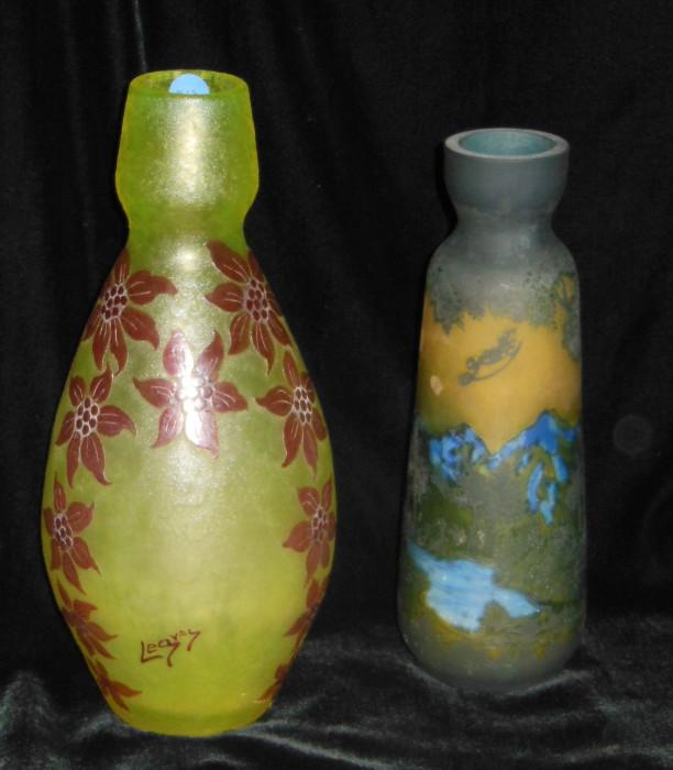 Art Nouveau Cameo Glass Vase by Legras; along with a vintage Faux Galle Art Glass Vase