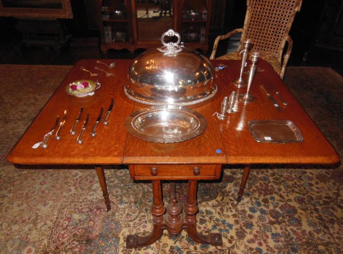 An Important Antique Silverplate Meat Dome with Assorted Sterling and Silverplate Items.