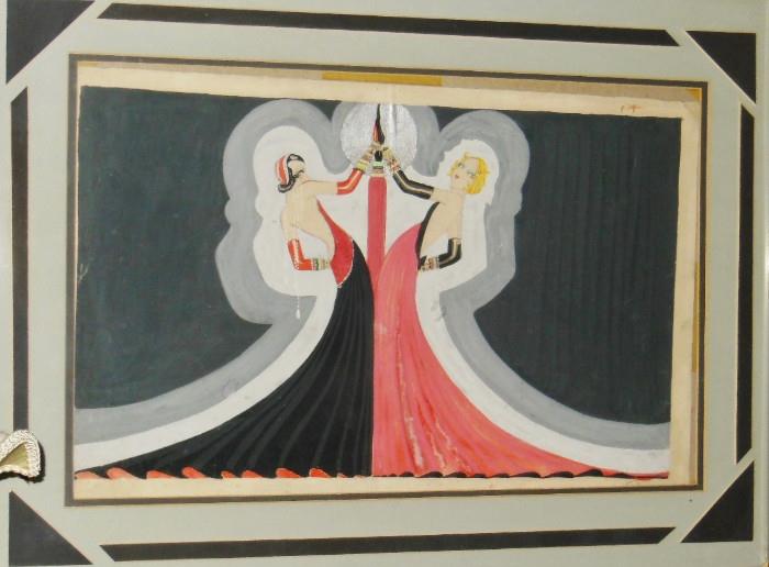 Original Art Deco French Costume Rendering for The Follies Bergere by Danan, 1938.  Purchased at Auction from Sothebys.  SOLD!