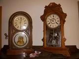 Antique clocks.   Left one: replaced movement with broken spring.  Right:  Works fine!