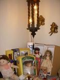 Collectible dolls including Cabbage Patch and Musical china dolls in original box.  Hanging lamp for sale, too!