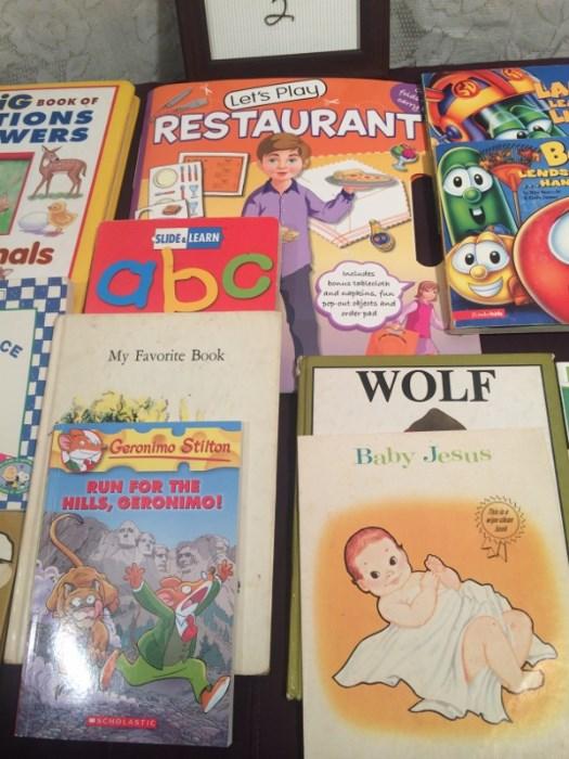 Books for children ages 2-10. Most are in very good condition. Veggie tales, Fancy Nancy, and Disney Princess books are included in this lot. All items are in good condition.