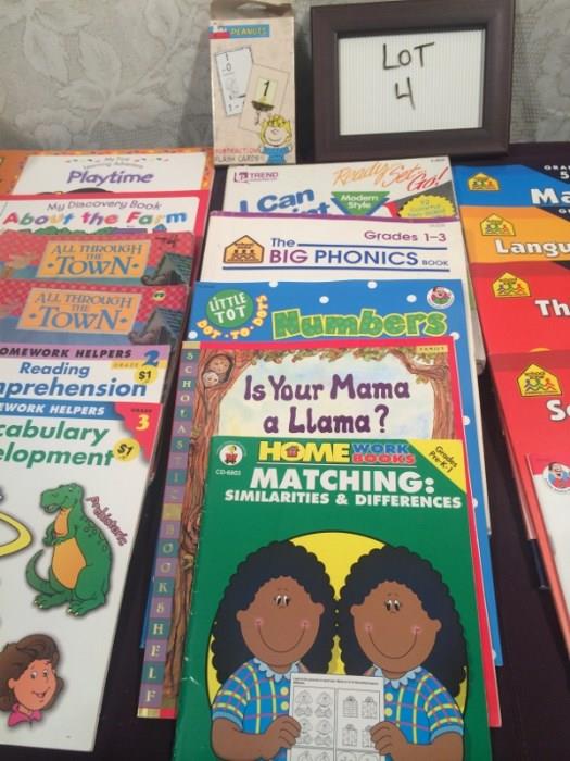 Children's educational books and workbooks for various subjects (math, vocabulary, reading, etc.) targeted for ages 4-10, all in good condition. Great for summer work or home schooling. All items are in good condition.