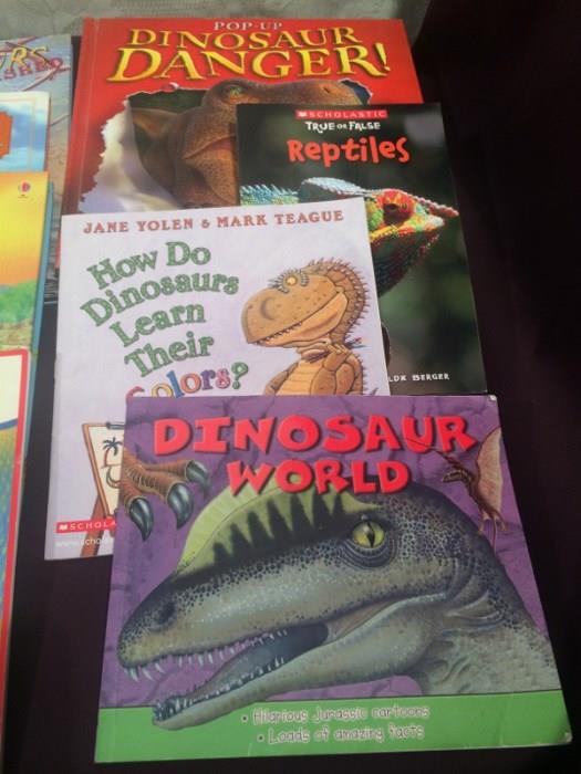 Children's books featuring the topics of dinosaurs, machines, reptiles, insects, Cars, etc. Reading and sticker books, etc. All in good condition.